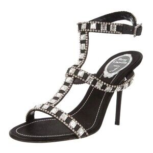 Women's Shoes Sandals Designer Rene Caovilla Black Suede Embellished Sandals 8.M